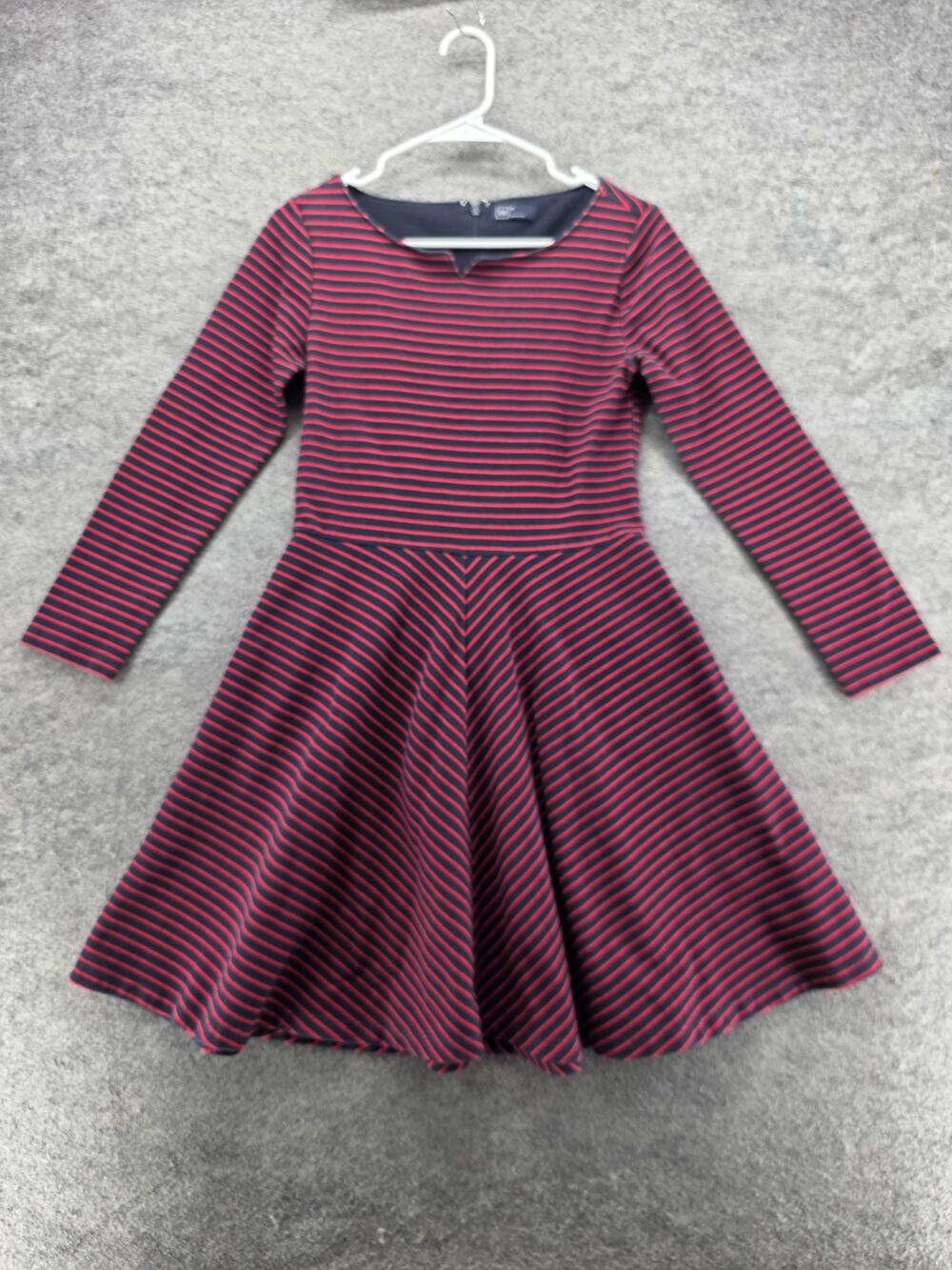 Gap Dress Womens 4 Blue Red Striped Fit & Flare Long Sleeve Knee Length Knit